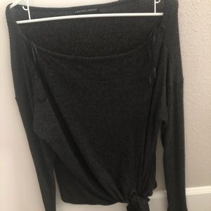 Wide neck tie long sleeve shirt